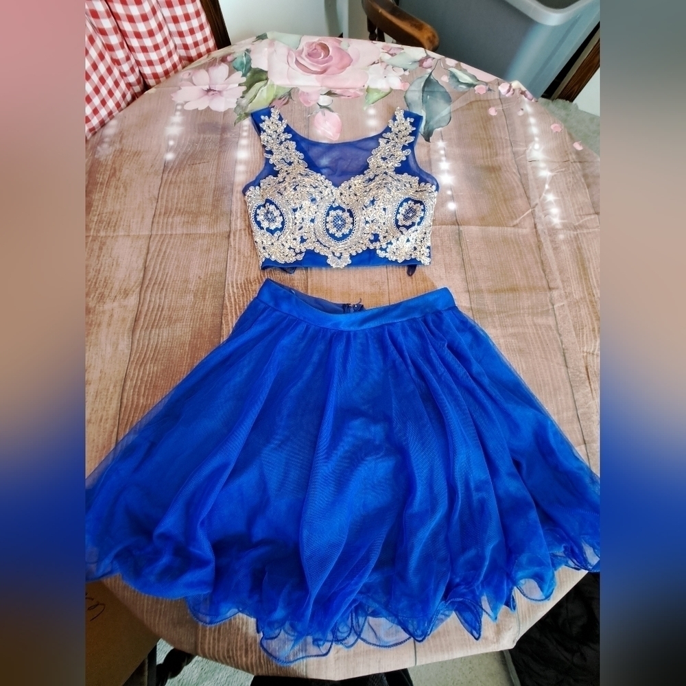 BLUE And Gold 2PC HOMECOMING DRESS JODI KRISTOPHER